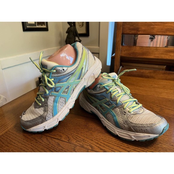 Asics Shoes - Asics Gel Contend 2 Womens Sz 8.5 T474N White Blue Green Athletic Running Shoes